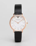 Emporio Armani Kappa Mother of Pearl Dial Black Leather Strap Watch For Women - AR80011