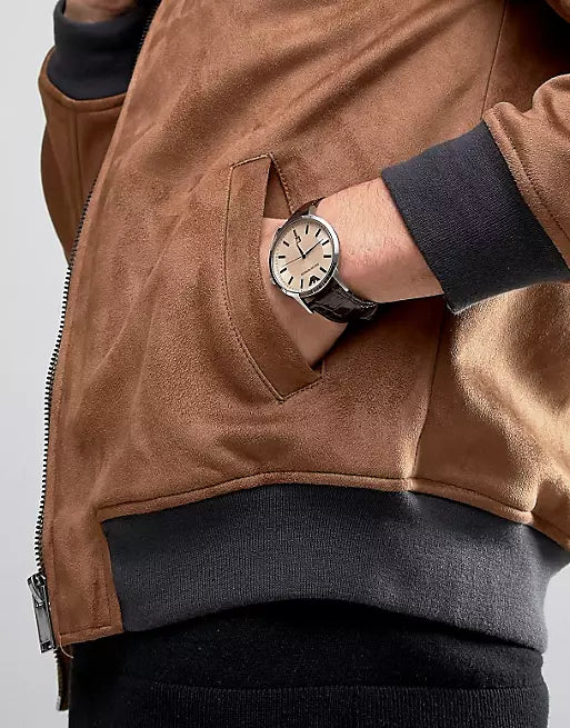 Emporio Armani Classic Quartz Brown Dial Brown Leather Strap Watch For Men - AR2427