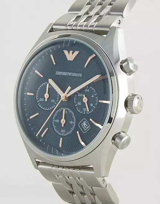 Emporio Armani Luigi Chronograph Quartz Blue Dial Silver Steel Strap Watch For Men - AR1974