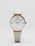 Emporio Armani Gianni T Bar Quartz Mother of Pearl Dial White Leather Strap Watch For Women - AR1965