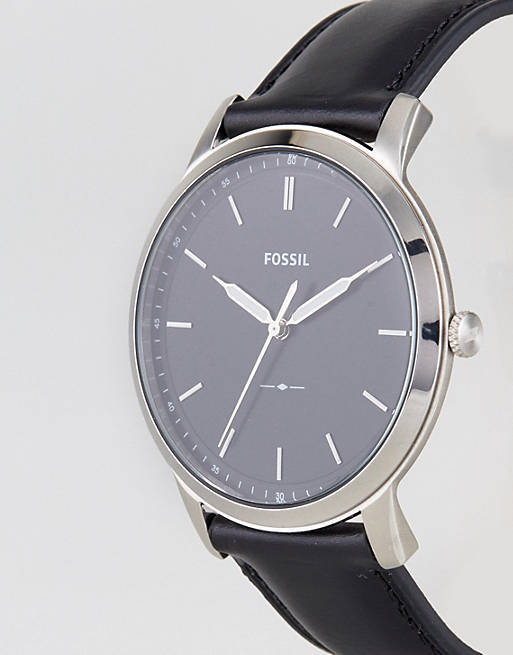 Fossil The Minimalist Three Hand Black Dial Black Leather Strap Watch for Men - FS5398