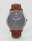Fossil The Minimalist 3H Grey Dial Brown Leather Strap Watch for Men - FS5479