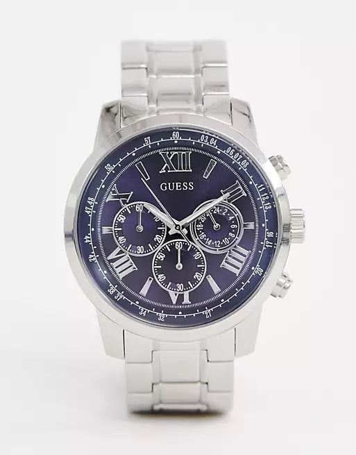 Guess Horizon Chronograph Quartz Blue Dial Silver Steel Strap Watch for Men - W0379G3