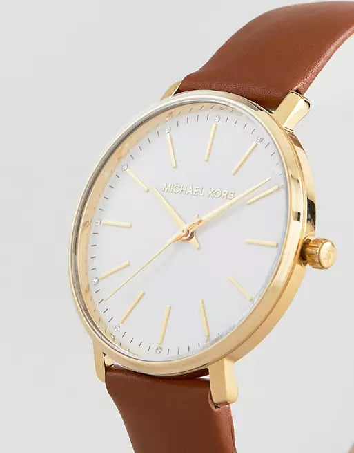 Michael Kors Pyper Quartz Silver Dial Brown Leather Watch For Women - MK2740