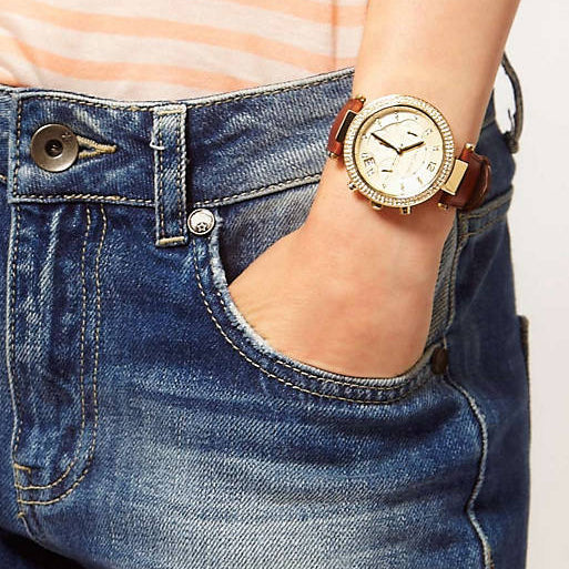 Michael Kors Parker Champagne Gold Dial Brown Leather Strap Watch for Women - MK2249