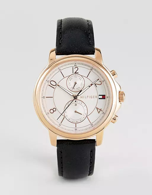 Tommy Hilfiger Claudia White Dial Black Leather Strap Watch for Women - 1781817