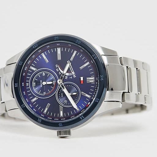 Tommy Hilfiger Austin Blue Dial Silver Steel Strap Watch for Men - 1791640