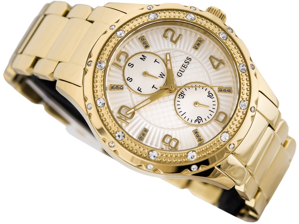 Guess Siren Diamonds Silver Dial Gold Steel Strap Watch for Women - W0442L2