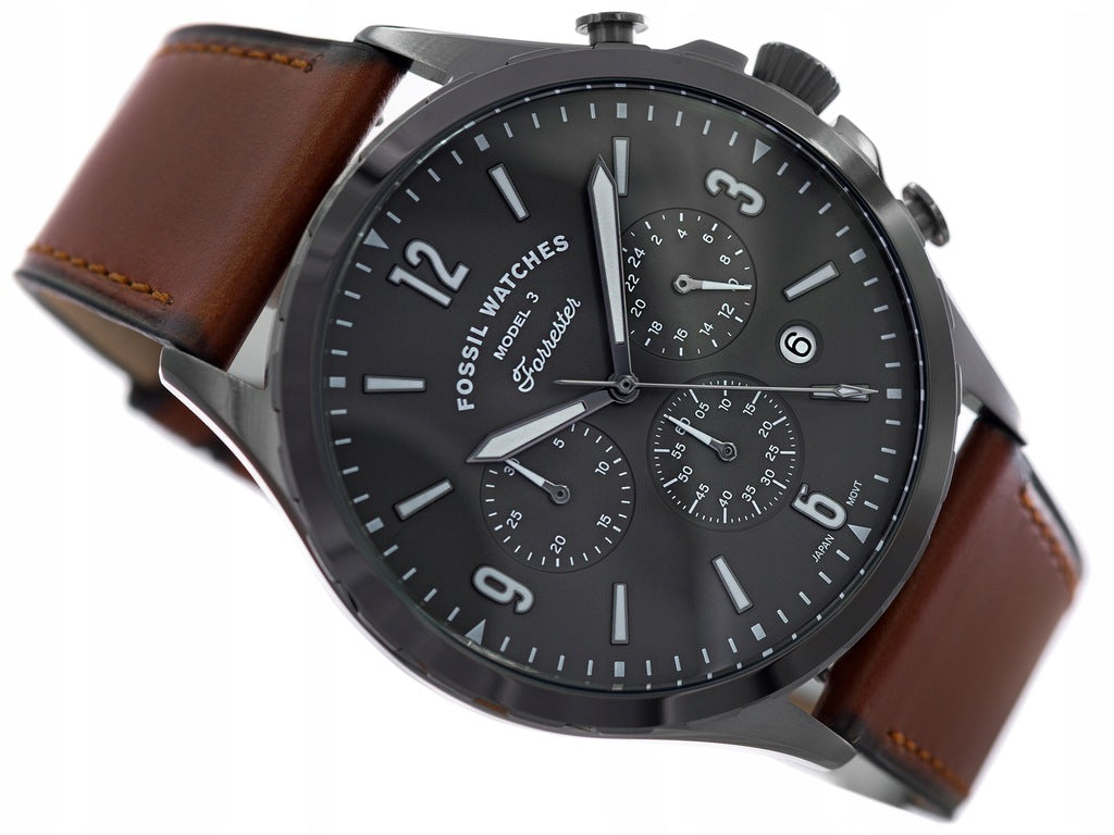 Fossil Forrester Chronograph Grey Dial Brown Leather Strap Watch for Men - FS5815