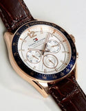 Tommy Hilfiger Luke Quartz White Dial Brown Leather Strap Watch for Men - 1791118