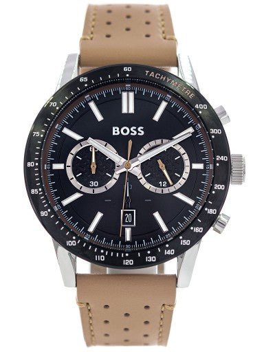 Hugo Boss Allure Black Dial Brown Leather Strap Watch for Men - 1513964