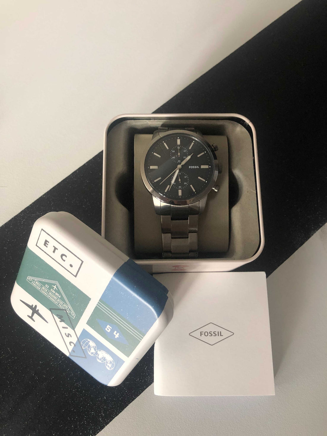 Fossil Townsman Chronograph Black Dial Silver Steel Strap Watch for Men - FS5349