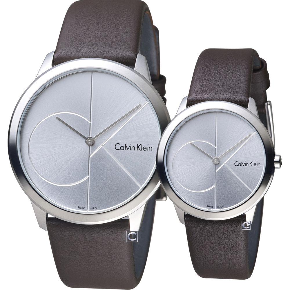 Calvin Klein Minimal Silver Dial Brown Leather Strap Watch for Men - K3M221G6