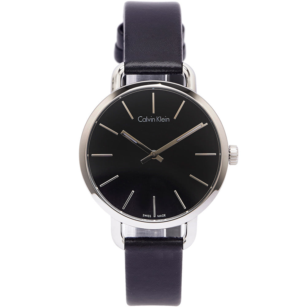 Calvin Klein Even Black Dial Black Leather Strap Watch for Women - K7B231C1