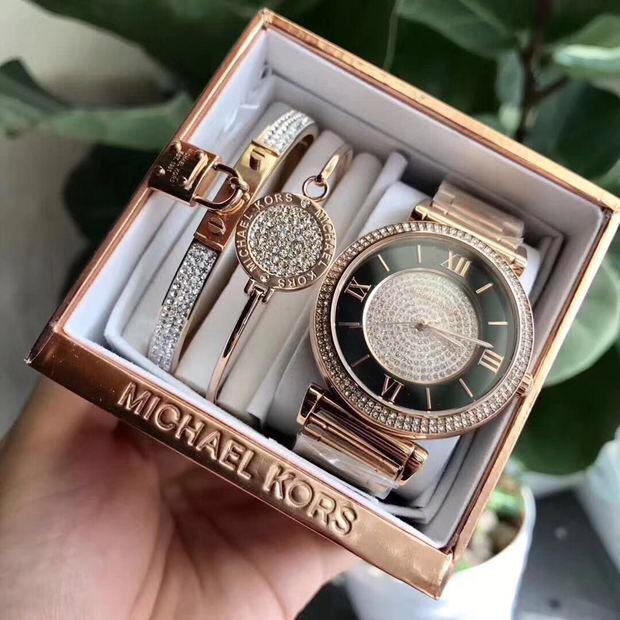 Michael Kors Catlin Black Dial Rose Gold Steel Strap Watch for Women - MK3339