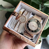 Michael Kors Catlin Black Dial Rose Gold Steel Strap Watch for Women - MK3339