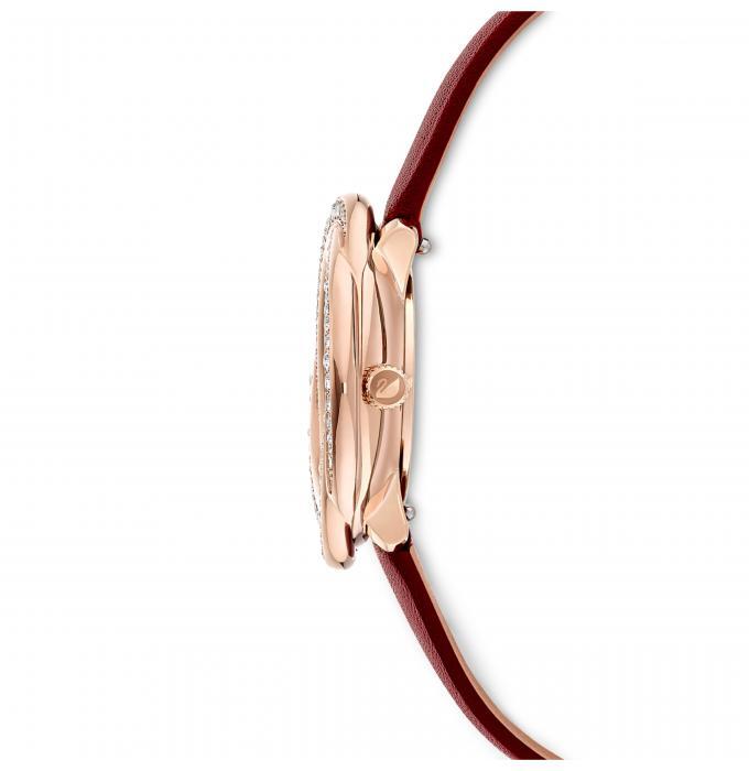 Swarovski Crystal Flower Red Dial Red Leather Strap Watch for Women - 5552780