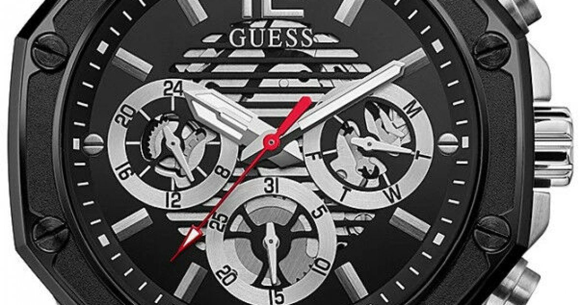 Guess Momentum Black Dial Red Rubber Strap Watch for Men - GW0263G3