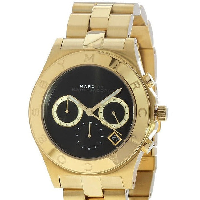 Marc Jacobs Blade Chronograph Black Dial Gold Steel Strap Watch for Women - MBM3309