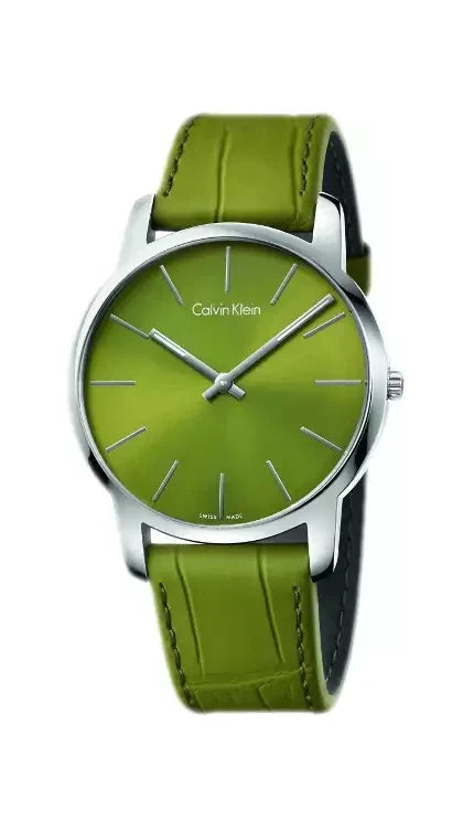 Calvin Klein City Green Dial Green Leather Strap Watch for Men - K2G211WL