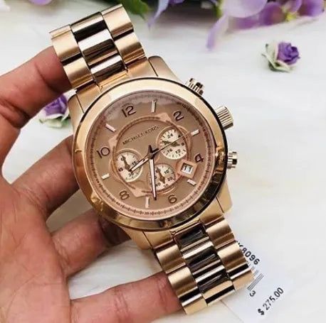 Michael Kors Runway Chronograph Rose Gold Dial Rose Gold Steel Strap Watch for Men - MK8096