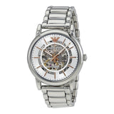 Emporio Armani Meccanico Skeleton Silver Dial Silver Steel Strap Watch For Men - AR1980
