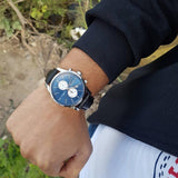 Hugo Boss Jet Blue Dial Black Leather Strap Watch for Men - 1513283