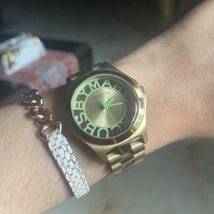 Marc Jacobs Henry Gold Dial Gold Steel Strap Watch for Women - MBM3295