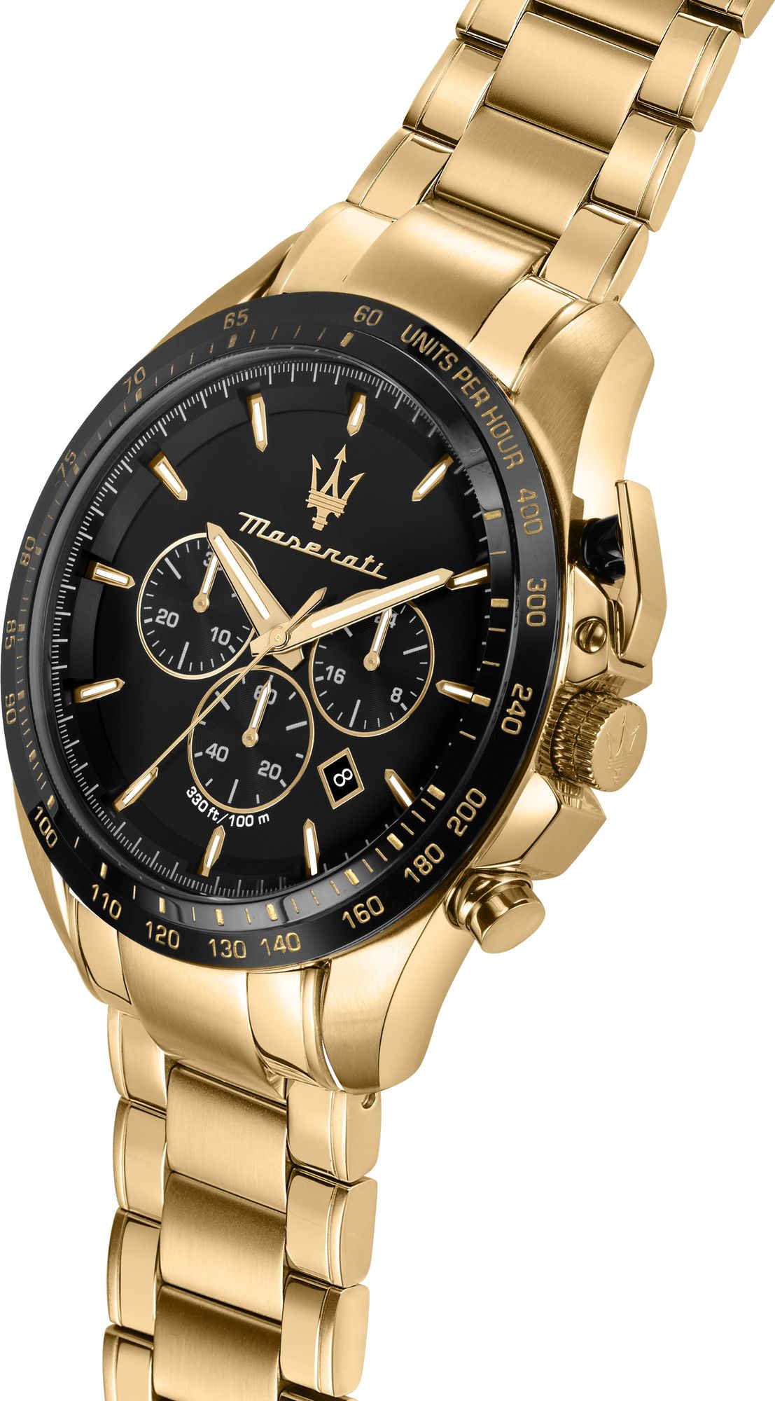 Maserati Traguardo Chronograph Black Dial Gold Steel Strap Watch For Men - R8873612041
