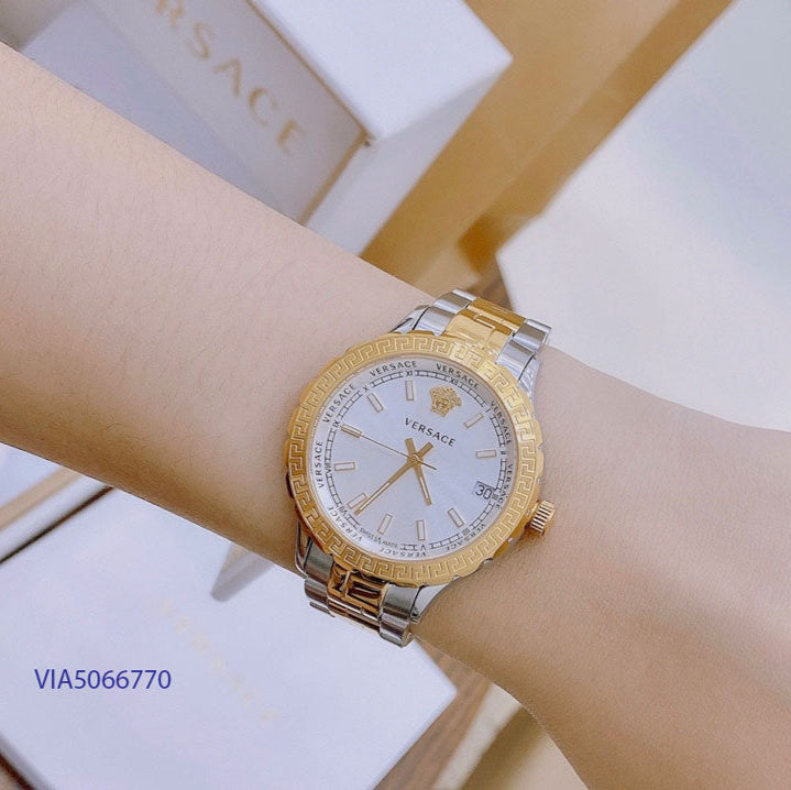 Versace Hellenyium Silver Dial Two Tone Steel Strap Watch for Women - V12030015