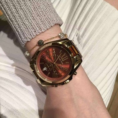 Michael Kors Bradshaw Burgundy Dial Two Tone Steel Strap Watch for Women - MK6270