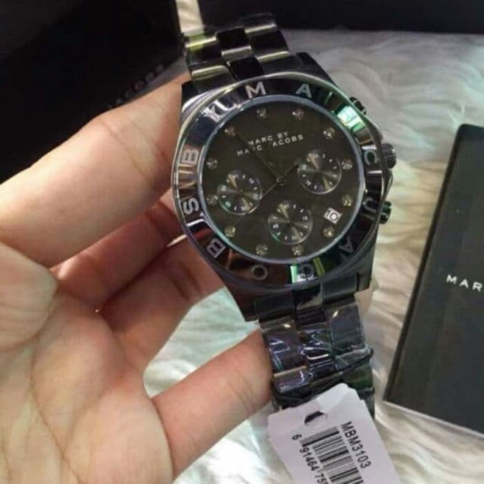 Marc Jacobs Blade Chronograph Black Dial Black Steel Strap Watch for Women - MBM3103