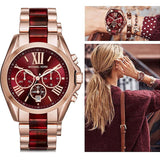 Michael Kors Bradshaw Burgundy Dial Two Tone Steel Strap Watch for Women - MK6270