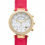 Michael Kors Parker Chronograph White Dial Pink Leather Strap Watch for Women - MK2297