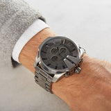 Diesel Mega Chief Chronograph Grey Dial Grey Steel Strap Watch for Men - DZ4282