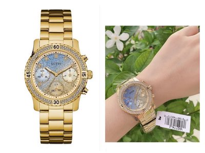 Guess Confetti Diamonds Gold Dial Gold Steel Strap Watch for Women - W0774L2