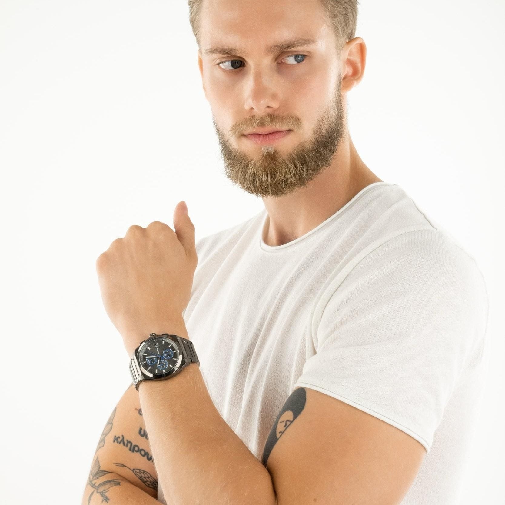 Fossil Everett Chronograph Grey Dial Grey Steel Strap Watch for Men - FS5830