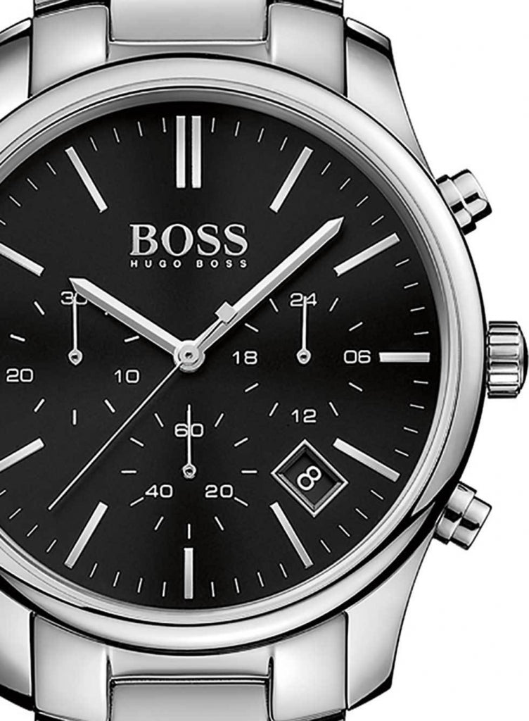 Hugo Boss Commander Black Dial Silver Steel Strap Watch for Men - 1513433