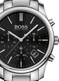Hugo Boss Commander Black Dial Silver Steel Strap Watch for Men - 1513433