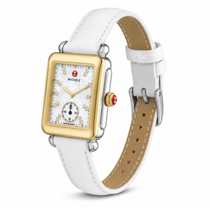 Michele Deco Mother of Pearl Dial White Leather Strap Watch For Women - MWW06V000043
