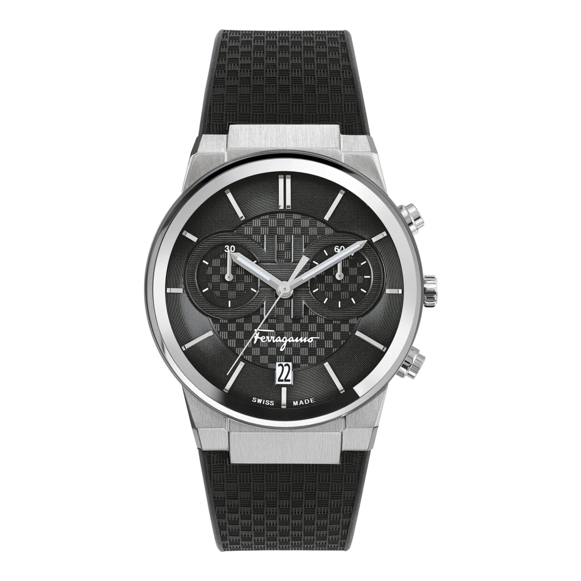 Salvatore Ferragamo Sapphire Chrono Black Dial Black Silicone Strap Watch for Men - SFME00121