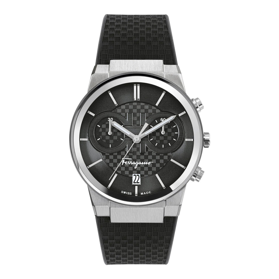 Salvatore Ferragamo Sapphire Chrono Black Dial Black Silicone Strap Watch for Men - SFME00121