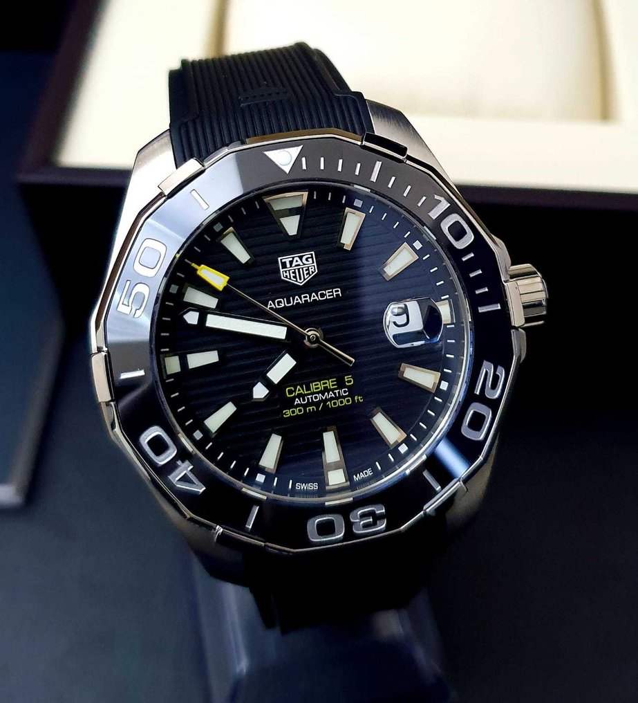 Tag Heuer Aquaracer Calibre 5 Automatic Black Dial Black Rubber Strap Watch for Men - WAY201A.FT6142