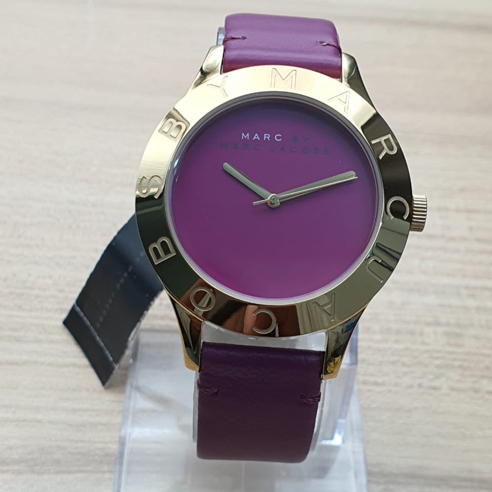 Marc Jacobs Purple Dial Purple Leather Strap Watch for Women - MBM1209