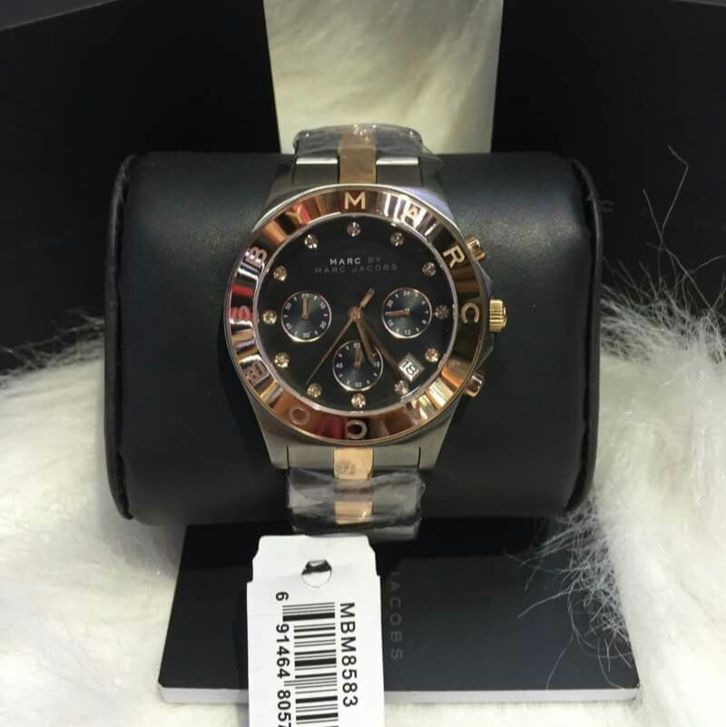 Marc Jacobs Blade Chronograph Grey Dial Two Tone Steel Strap Watch for Women - MBM8583