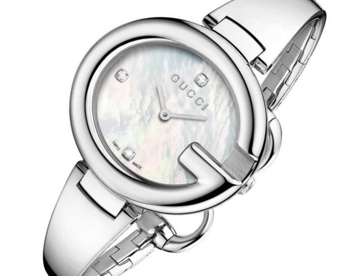 Gucci Guccissima Diamonds Mother of Pearl Dial Silver Steel Strap Watch For Women - YA134303