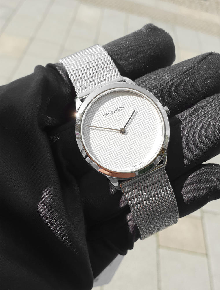 Calvin Klein Minimal White Dial Silver Mesh Bracelet Watch for Women - K3M2212Y