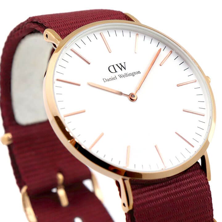 Daniel Wellington Classic Roselyn White Dial Maroon Nylon Strap Watch For Women - DW00100267