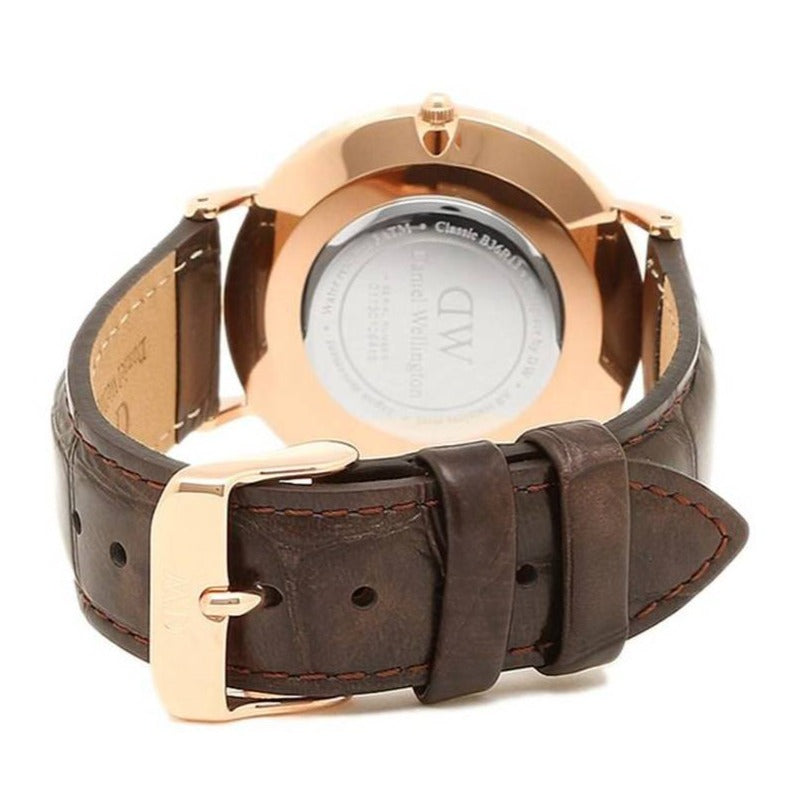 Daniel Wellington Classic York Black Dial Brown Leather Strap Watch For Women - DW00100140