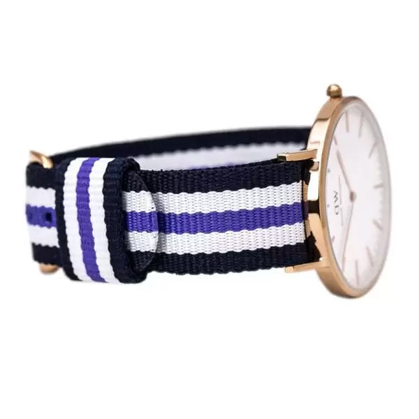 Daniel Wellington Classic Trinity White Dial Three Tone Nylon Strap Watch For Women - 0509DW